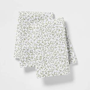 lot 4070 image: Standard Printed Performance 400 Thread Count Pillowcase Set Green Vine - Threshold Cotton Sateen, Botanical Design, 2-Pack