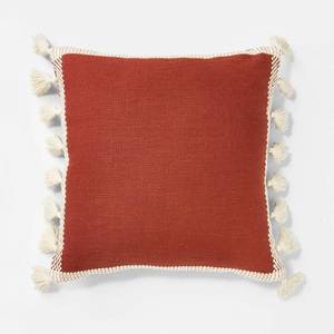 lot 4080 image: Woven Frame Square Throw Pillow with Side Tassels - Threshold designed with Studio McGee Cotton, Indoor, Hidden Zipper