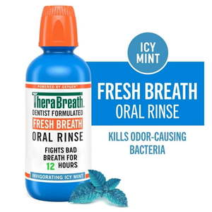 lot 4091 image: TheraBreath Fresh Breath Alcohol-Free Mouthwash Mouth Rinse for Adults Icy Mint 16 fl oz