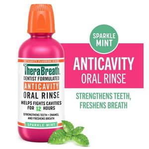 lot 4092 image: TheraBreath Anticavity Alcohol-Free Mouthwash Mouthrinse with Fluoride Sparkle Mint 16 fl oz