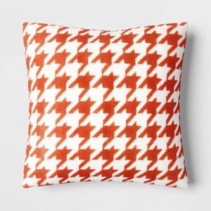 lot 4097 image: Printed plush Houndstooth Pillow Square Throw Pillow with Faux Shearling Reverse-Orange - Threshold