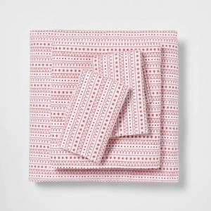 lot 4100 image: Twin Christmas Flannel Sheet Set IvoryRed Fair Isle - Wondershop