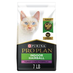 lot 4121 image: Purina Pro Plan Hairball IndoorDry Cat Food Turkey & Rice 7 lb Bag-OPEN BAG, SOME CONTENTS MAY BE MISSING