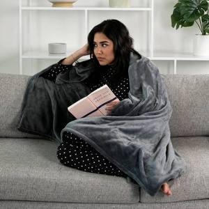 lot 4160 image: Brookstone Heated Cozy Throw Gray Plush