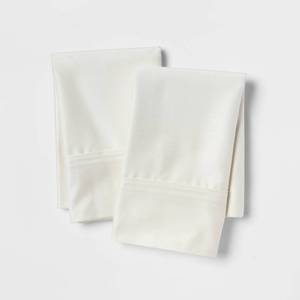 lot 4198 image: Standard Solid Performance 400 Thread Count Pillowcase Set Sour Cream - Threshold Cotton Sateen, Machine Washable, Set of 2