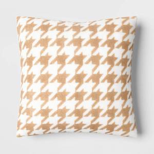 lot 4238 image: Printed plush Houndstooth Pillow Square Throw Pillow with Faux Shearling Reverse Cream - Threshold