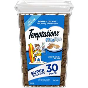 lot 4256 image: Temptations Mixups Tuna Shrimp And Salmon Flavor Dry Cat Treats Value Size 30 Oz Tub-DAMAGED, SOME CONTENTS MAY BE MISSING
