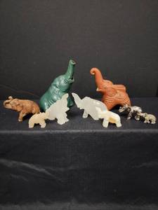 lot 343 image: Vintage Stone, Metal, Clay and Black Clay Elephant Miniatures