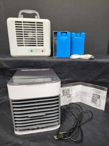 lot 378 image: Portable Rechargeable Cooler with Cell Phone Bracket and Mini Portable Air Conditioner Fan Cooler
