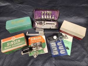 lot 286 image: Vintage Sewing Machine Accessories Set with Metal Cases