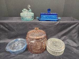 lot 111 image: Vintage Pink Biscuit Jar and More