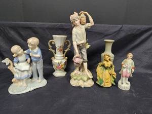 lot 116 image: Vintage Porcelain Figurine Collection with Decorative Vase