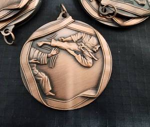 lot 143 image: 47-Vintage Bronze Martial Arts Tournament Medals with White Ribbons