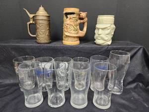 lot 164 image: Vintage Beer Steins and Glasses