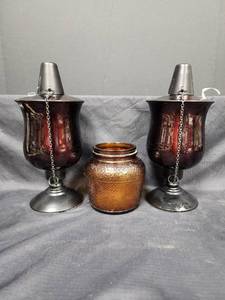 lot 172 image: Vintage Glass Lantern Set with Amber Jar