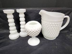 lot 181 image: Vintage 10 Milk Glass Candlesticks Set and More