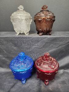 lot 184 image: Vintage Pressed Glass Candy Dishes with Lids - Set of 4