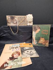 lot 448 image: Cat Figure, Sign and Books