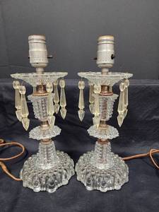 lot 479 image: Vintage Crystal Glass Boudoir Lamps with Prisms - Pair