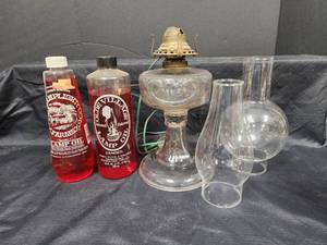 lot 482 image: Lamp Oil, 2 Globes and Lamp rewired to Electric