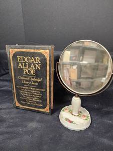 lot 584 image: Vintage Edgar Allan Poe Book with Antique Vanity Mirror