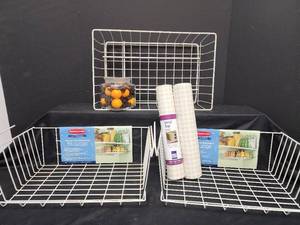 lot 605 image: Kitchen Cabinet Organizer Baskets, Shelf Liner and Decor