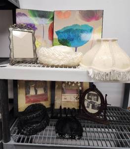 lot 651 image: Vintage Home Decor Collection - Picture Frames, Lampshade, and Wall Art