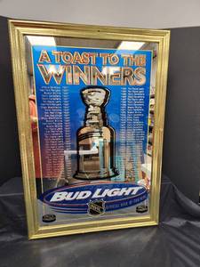 lot 5 image: 23in. x 33in. Bud Light NHL Stanley Cup Winners Mirror Bar Sign
