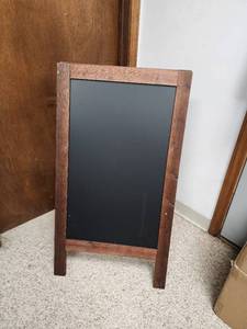 lot 8 image: Wooden A-Frame Chalkboard Sign with Dark Stained Frame 20in. x 40in.