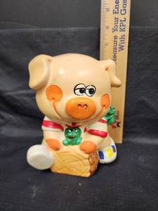 lot 46 image: Vintage Ceramic Pig Figurine with Frog Detail