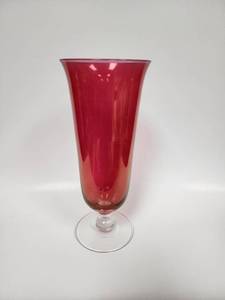 lot 58 image: 10in. Cranberry Ruby Flashed Clear Ball Footed Vase