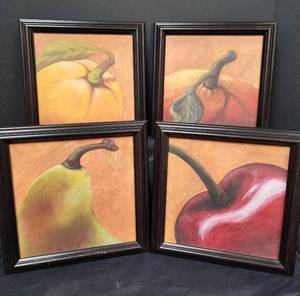 lot 654 image: Framed Fruit Still Life Canvas Prints - Set of 4