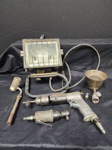 lot 655 image: Trouble Light, Propane Heater Accessory and Pneumatic Tools