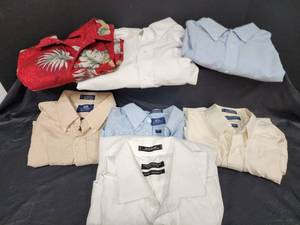 lot 664 image: Size 17 Stafford & Forsyth Dress Shirt Collection with Hawaiian Shirt