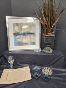 lot 671 image: Modern Abstract Landscape Art Print in Silver Frame