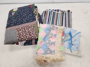 lot 675 image: Handmade Quilt Collection - Winter Theme Patchwork, Rag Rug, and Decorative Linens
