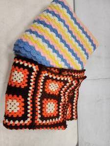 lot 676 image: Vintage Handmade Crochet Afghan Blankets - Striped and Granny Square Patterns39in. x 66in., 70in. x 72in.