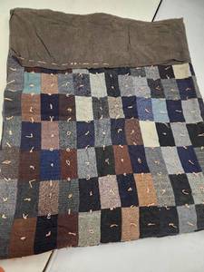 lot 677 image: Antique Hand-Tied Wool Patchwork Quilt 70in. x 80in.