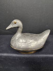 lot 70 image: Vintage Pewter Duck Trinket Box with Brass Accents