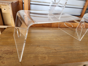 lot 679 image: 3 Clear Acrylic Display Bridge Stand with Handles