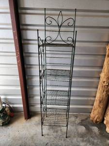lot 686 image: 12x 56 Decorative Green Metal 4-Tier Plant Stand with Scrollwork Design