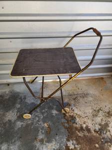 lot 717 image: Vintage Rolling Cart with Wood Top and Metal Frame