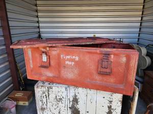 lot 723 image: Vintage Industrial Metal Piping Map Storage Box 29x11x11
