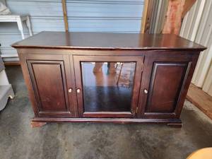 lot 801 image: Traditional Wood Media Cabinet with Glass Center Door 47x20x27