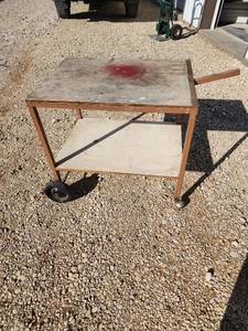 lot 810 image: Vintage Industrial Rolling Cart Table with Two Tiers