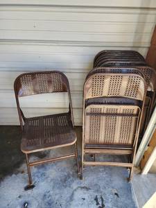 lot 811 image: Vintage Metal Folding Chairs with Cane Pattern - Set of 10