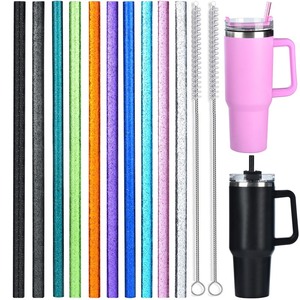 lot 7627008 image: ALINK 10 Pack Color Replacement Straws for Stanley 40 oz 30 oz Tumbler, 12 in Long Reusable Plastic Glitter Straws for Stanley Cup Accessories, Half Gallon Jug, Plus 2 Cleaning Brush