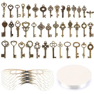 lot 7627011 image: SANNIX Set of 40 Flying Keys Charms, 40PCS Dragonfly Wings 40 DIY Vintage Skeleton Key and Elastic Crystal String for Wedding Party Decorations