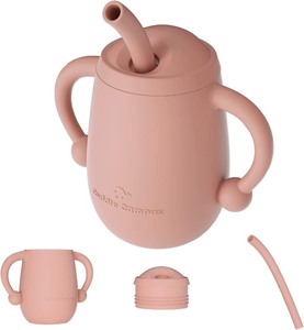 lot 7627012 image: Cuddle Campus 100% Silicone Baby Training Cup, Shatterproof Toddler Sippy Cups with Straw, Open Cup for Baby, 6 Months 4 Oz