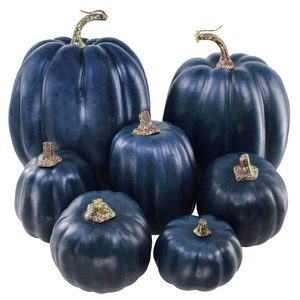 lot 7627014 image: Winlyn 7 Pcs Assorted Sizes Navy Blue Artificial Pumpkins Decorative Dark Blue Pumpkins Faux Foam Pumpkins for Gifts Fall Baby Shower Thanksgiving Halloween Table Centerpiece Shelf Mantel Decoration